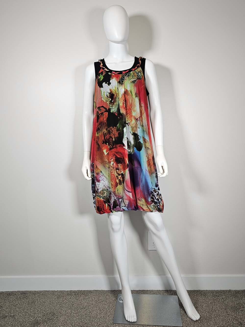 Joseph Ribkoff Multicolor Floral & Abstract Mesh Sleeveless Shift Dress Sz 12